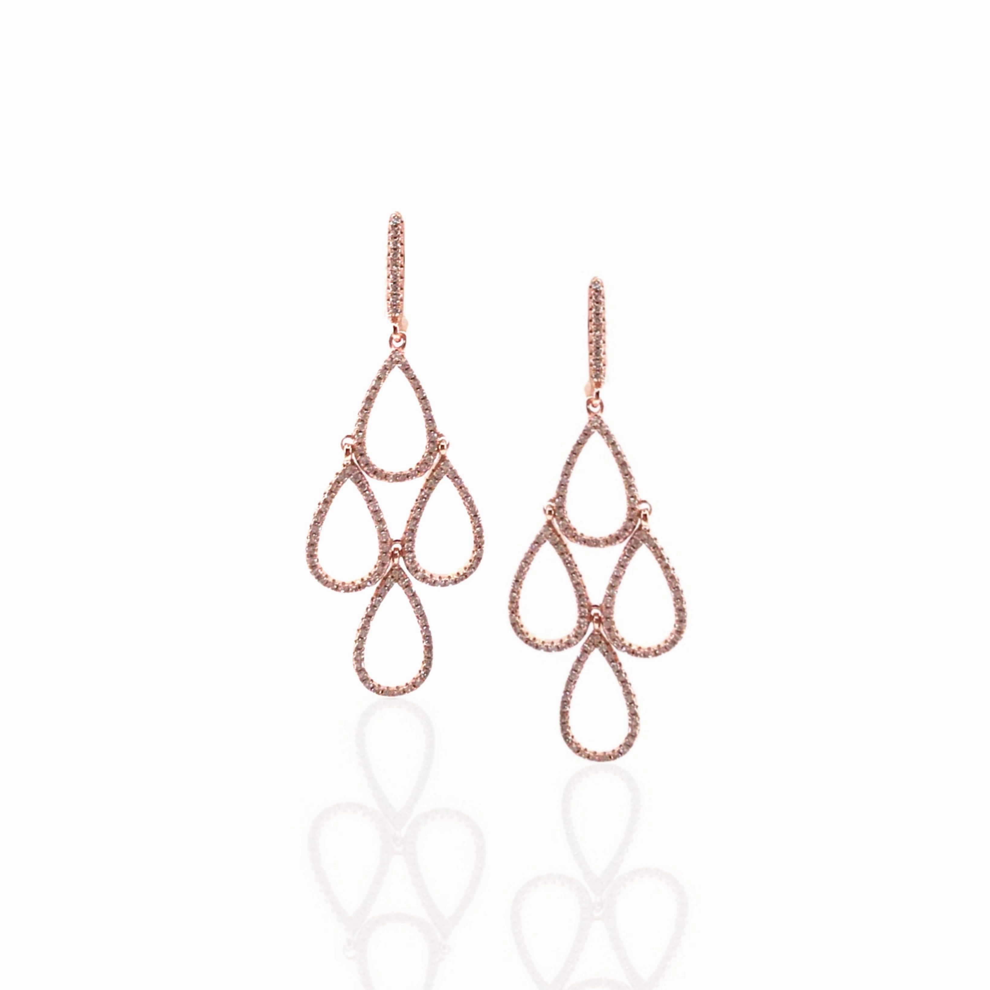 Gloss Mode Modern Attire Rose Gold Plated Sterling Silver Micropave CZ Earrings