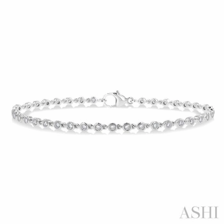 animal prints 1 Ctw Bezel Set Round Cut Diamond Tennis Bracelet in 14K White Gold