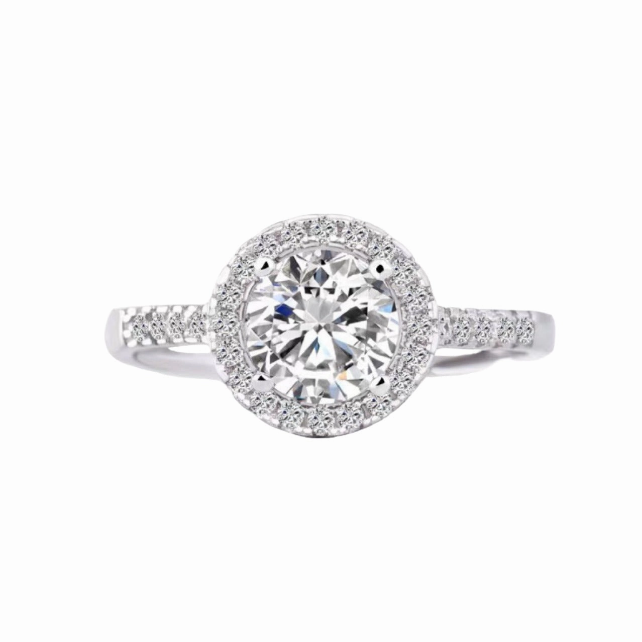 Round Brilliant Halo Diamond Engagement Ring | S925 | Moissanite Chic Adornment Patterned Surface