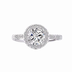 Round Brilliant Halo Diamond Engagement Ring | S925 | Moissanite Chic Adornment Patterned Surface
