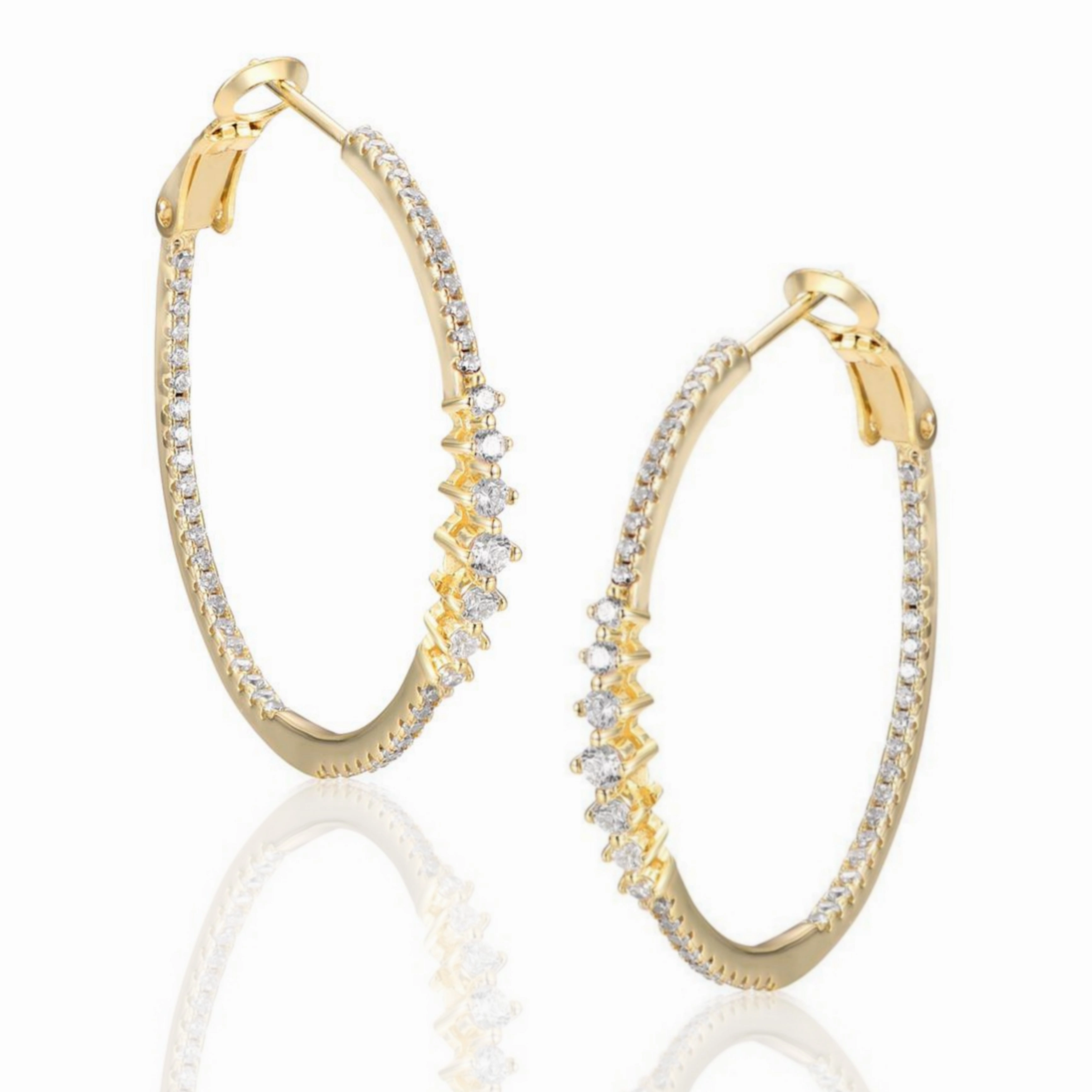 Versatile Look Round CZ Hoop Earrings with Front Large CZs