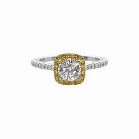 Unique Fit Quick Gift ROUND DIAMOND RING WITH FANCY YELLOW DIAMOND BEZEL AND DIAMONDS DOWN SHANK