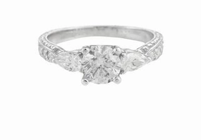 Personal Emblem Comfy Style ROUND DIAMOND RING WITH PEAR SHAPE SIDE STONES AND DIAMONDS DOWN THE SHANK