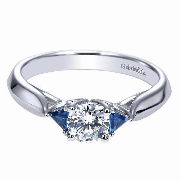 Budget Piece Round Diamond Ring With Trillion Sapphires 1/2ct 14K