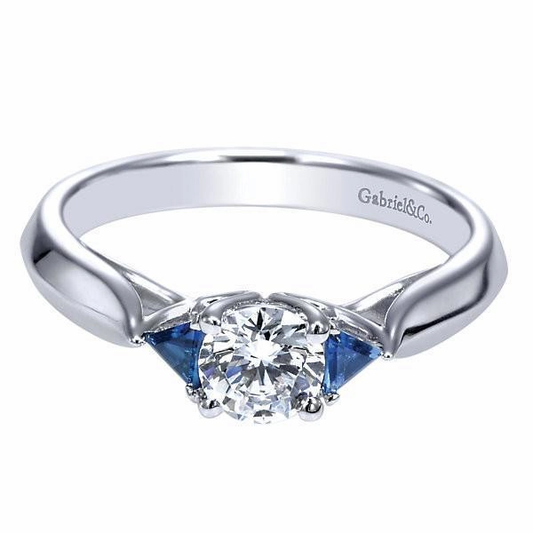 Round Diamond Ring With Trillion Sapphires 1/2ct 14K Modern Object Custom Measurement