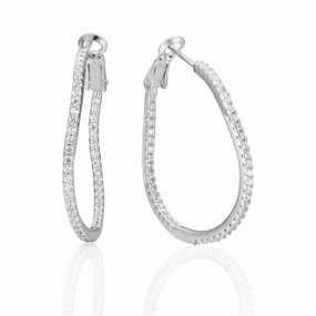 Round Wavy CZ Inside Out Hoop Earrings Polished Touch
