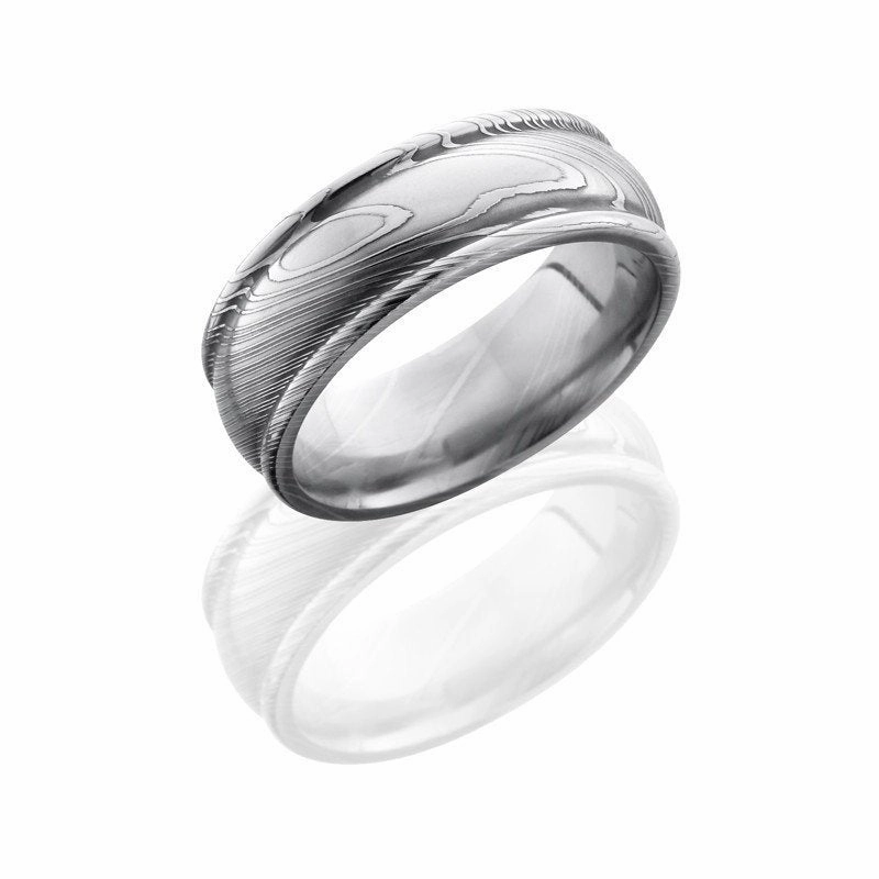 Family Treasure Quality Gift Rounded Edges Damascus Steel Domed Wedding Band 8mm