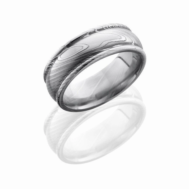 Rounded Edges Damascus Steel Domed Wedding Band 8mm Vivid Present