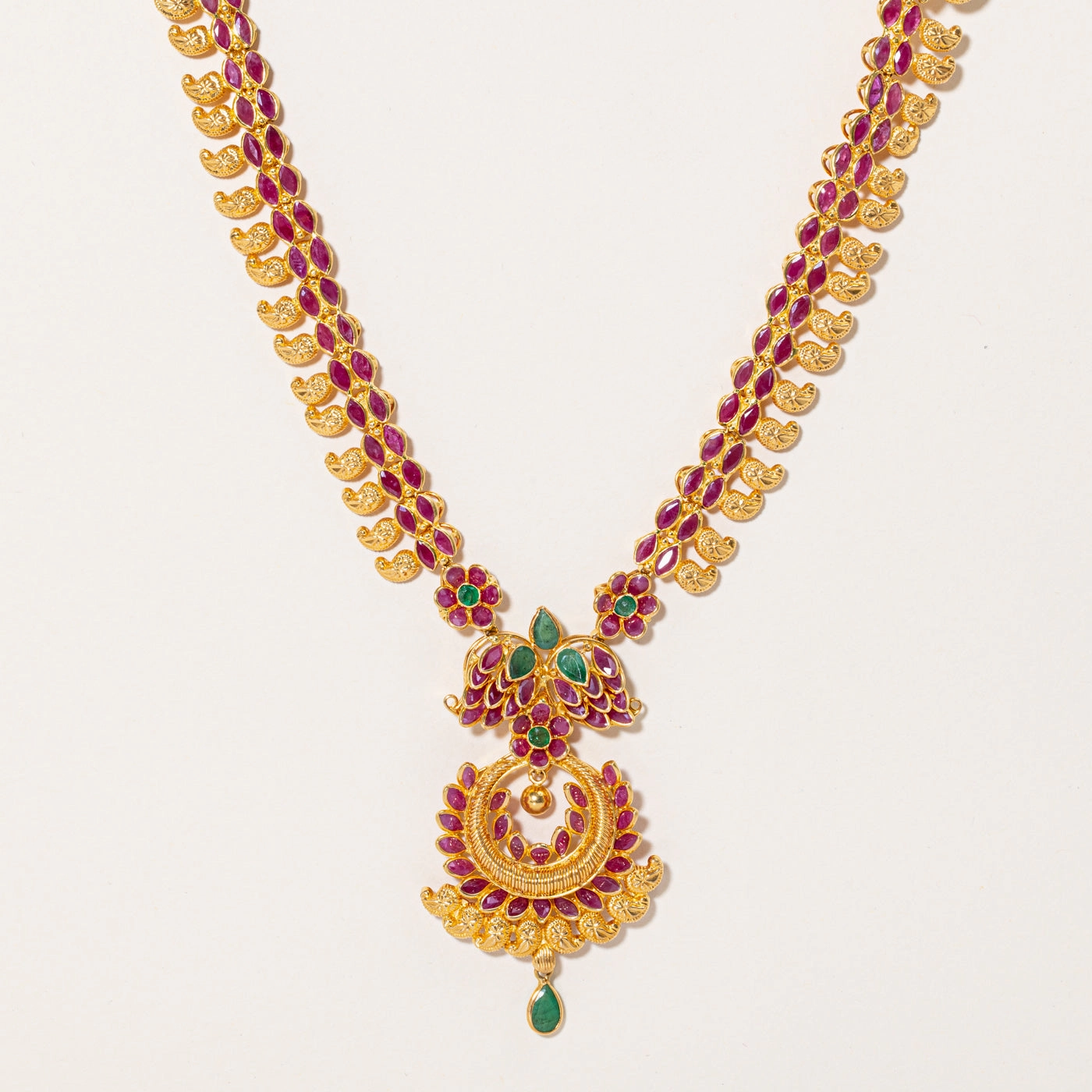 Ornate Design Layered Elegance Ruby & Emerald Ornate Necklace | 14.00ctw, 1.25ctw | 16" |