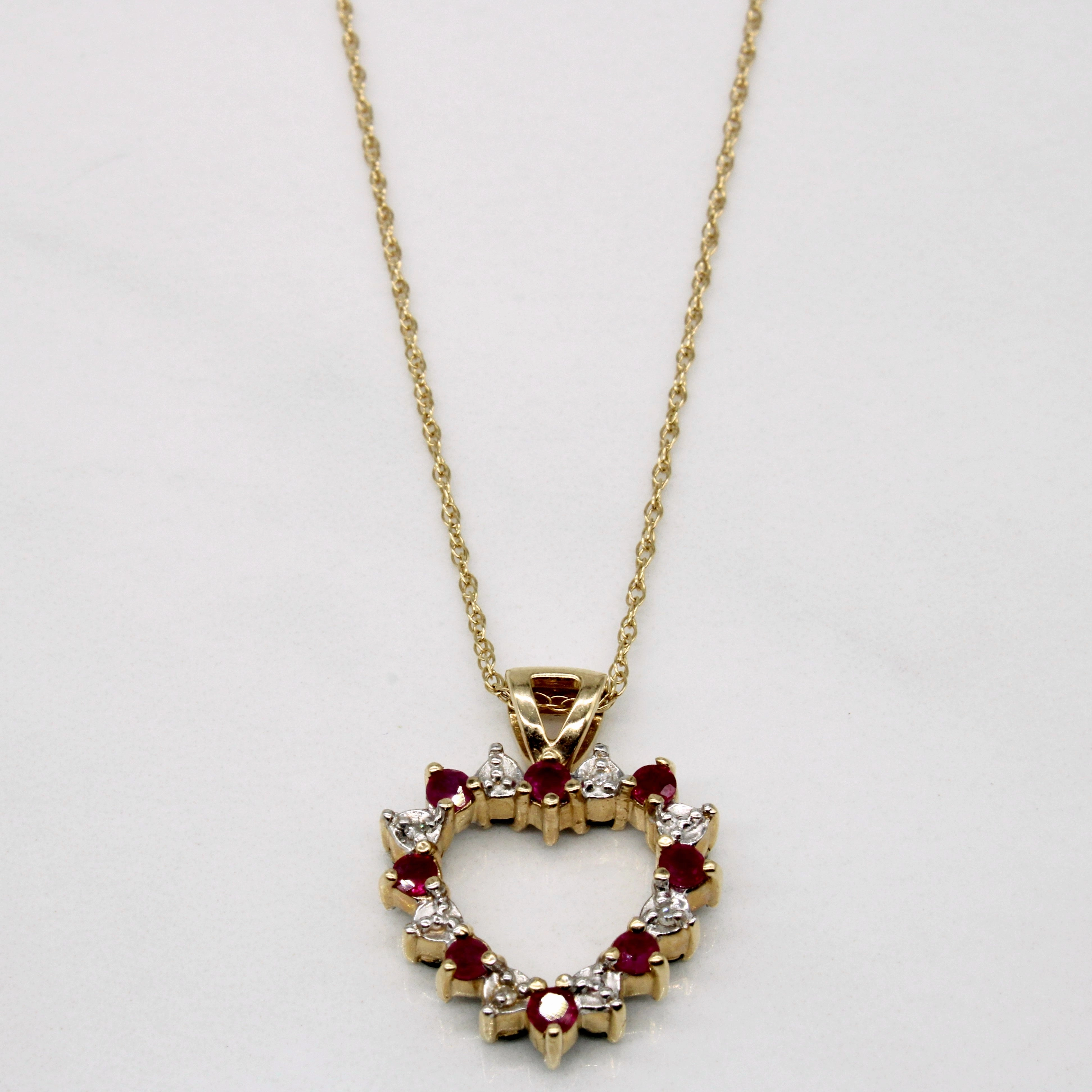 Delicate Frame Easy Style Ruby and Emerald with Diamond Double Sided Heart Pendant Necklace | 0.68ctw | 16" |