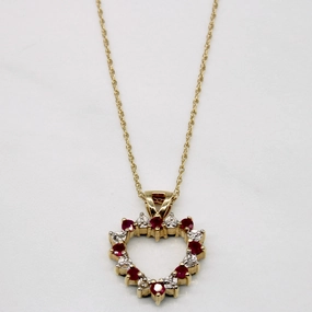 Delicate Frame Easy Style Ruby and Emerald with Diamond Double Sided Heart Pendant Necklace | 0.68ctw | 16" |