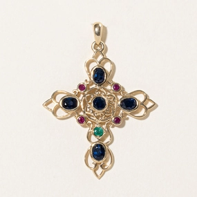 Sapphire, Emerald & Ruby Cross Pendant | 1.95ctw Infinite Style