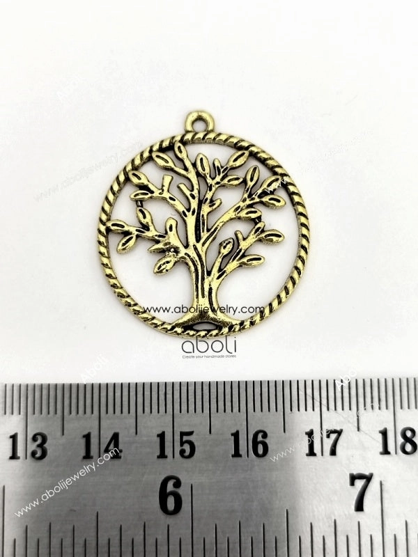 Golden tree Charm tree of life in circle pendant CHMG113 1 charm Bridal Collection Fashionable Accent