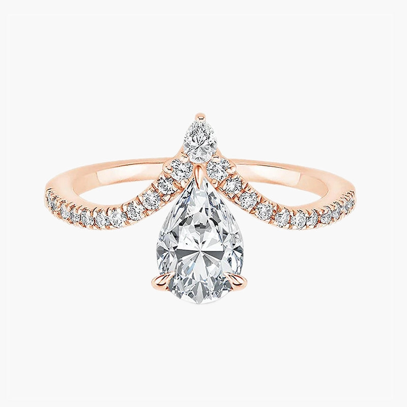 Rose Gold Droplet Engagement Ring in Sterling Silver Glamorous Jewelry