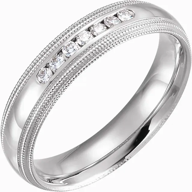 14K White 1/4 CTW Diamond Half Round 5 mm Double Milgrain Size 8 Elegant Pick Distinctive Touch