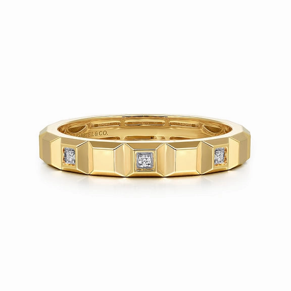 Lightweight product 14K Yellow Gold Diamond and Pyramid Shape Ladies Stackable Ring