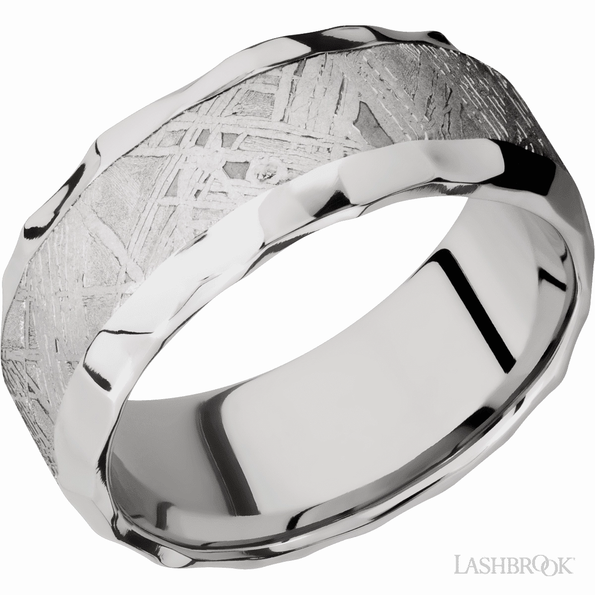 Meteorite Rock Polish Edges Wedding Band Cobalt Chrome 9mm Pearlescent Finish