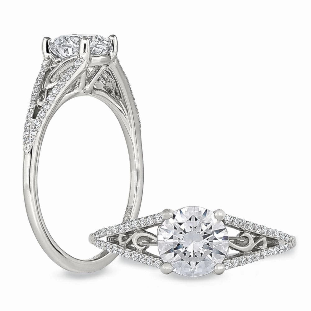 Peter Storm Round Diamond Split Shank Cathedral Engagement Ring gift set Ornate Art
