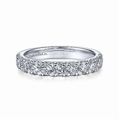 Prong Set Round Diamond Wedding Band 14K White Gold Fantastic Object