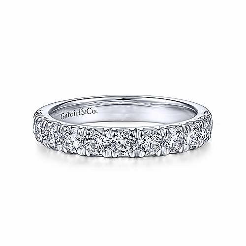 Strong Accessory Prong Set Round Diamond Wedding Band 14K White Gold