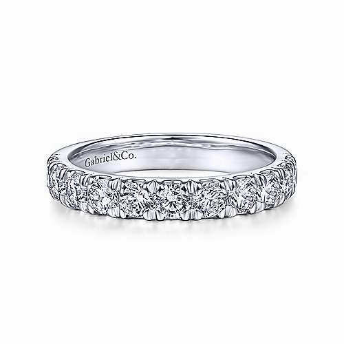 Prong Set Round Diamond Wedding Band 14K White Gold Attire Accent