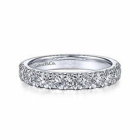 Prong Set Round Diamond Wedding Band 14K White Gold Attire Accent