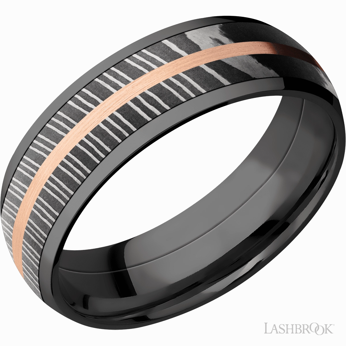 Black Zirconium Damascus Steel Band 14K Rose Gold 5mm Neutral palette Wonderful Style