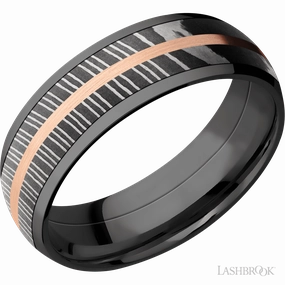 Daily Form Black Zirconium Damascus Steel Band 14K Rose Gold 5mm