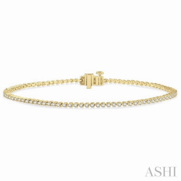 1 Ctw Tri-Prong Round Cut Diamond Tennis Bracelet in 14K Yellow Gold Traditionally Modern