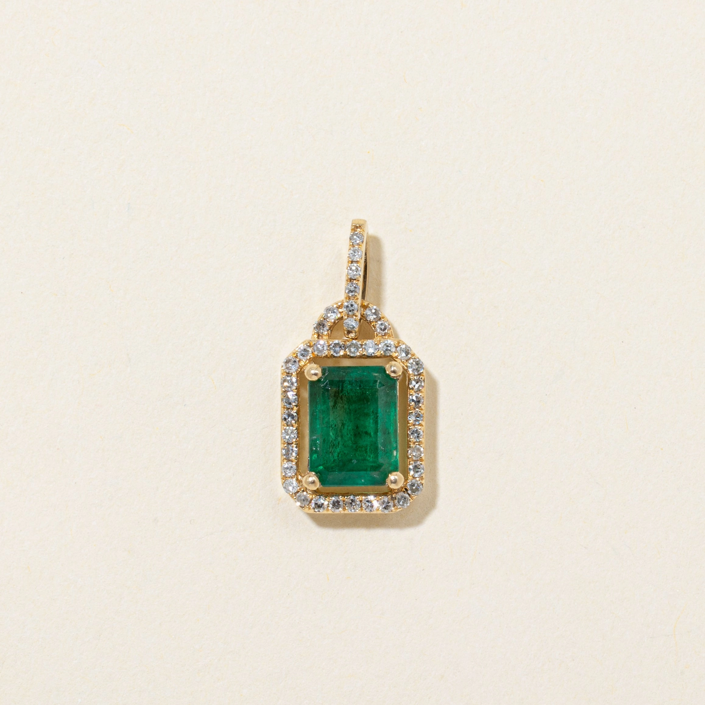 Emerald & Diamond Halo Pendant  | 1.45ct | 0.13ctw Exquisite finish Sculpted Feature