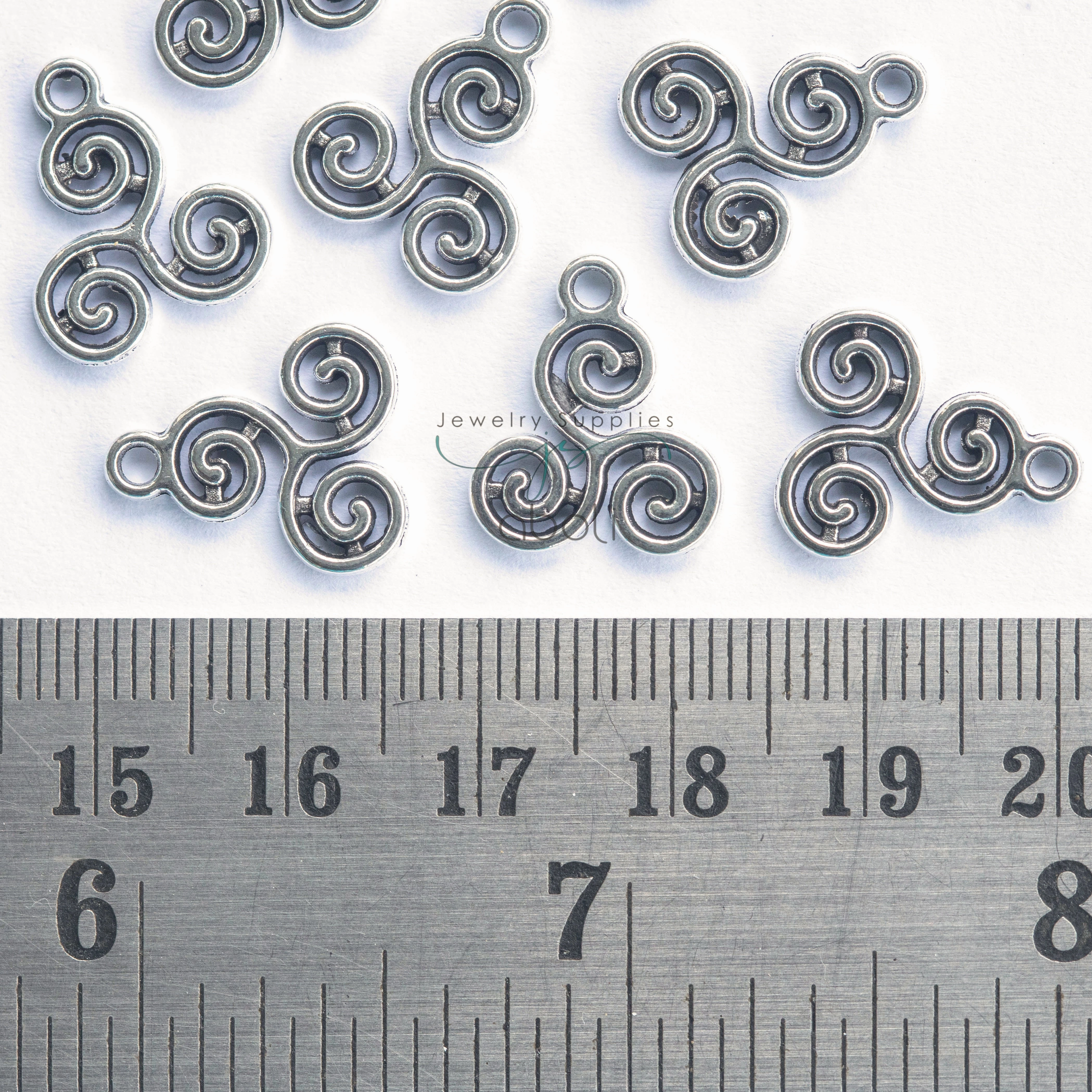 Muted Elegance Pastel Look Silver Triskelion charm silver spiral charm CHMS169 5 charms