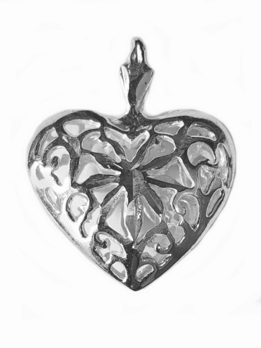 Everyday Set Stylish Vibe Filigree Reversible Puffy Heart Pendant Sterling Silver, Pendant Only