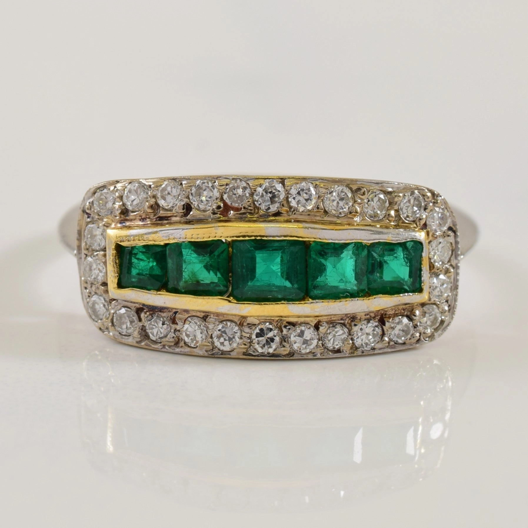 Sheffield Hallmarked Emerald & Diamond Ring | 0.50ctw, 0.25ctw | SZ 6.75 | Unique Shine Work Friendly
