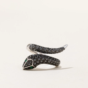 Travel Friendly Timeless Highlight Effy' Black Diamond & Emerald Snake Ring | 0.90ctw, 0.06ctw | SZ 7.25 |