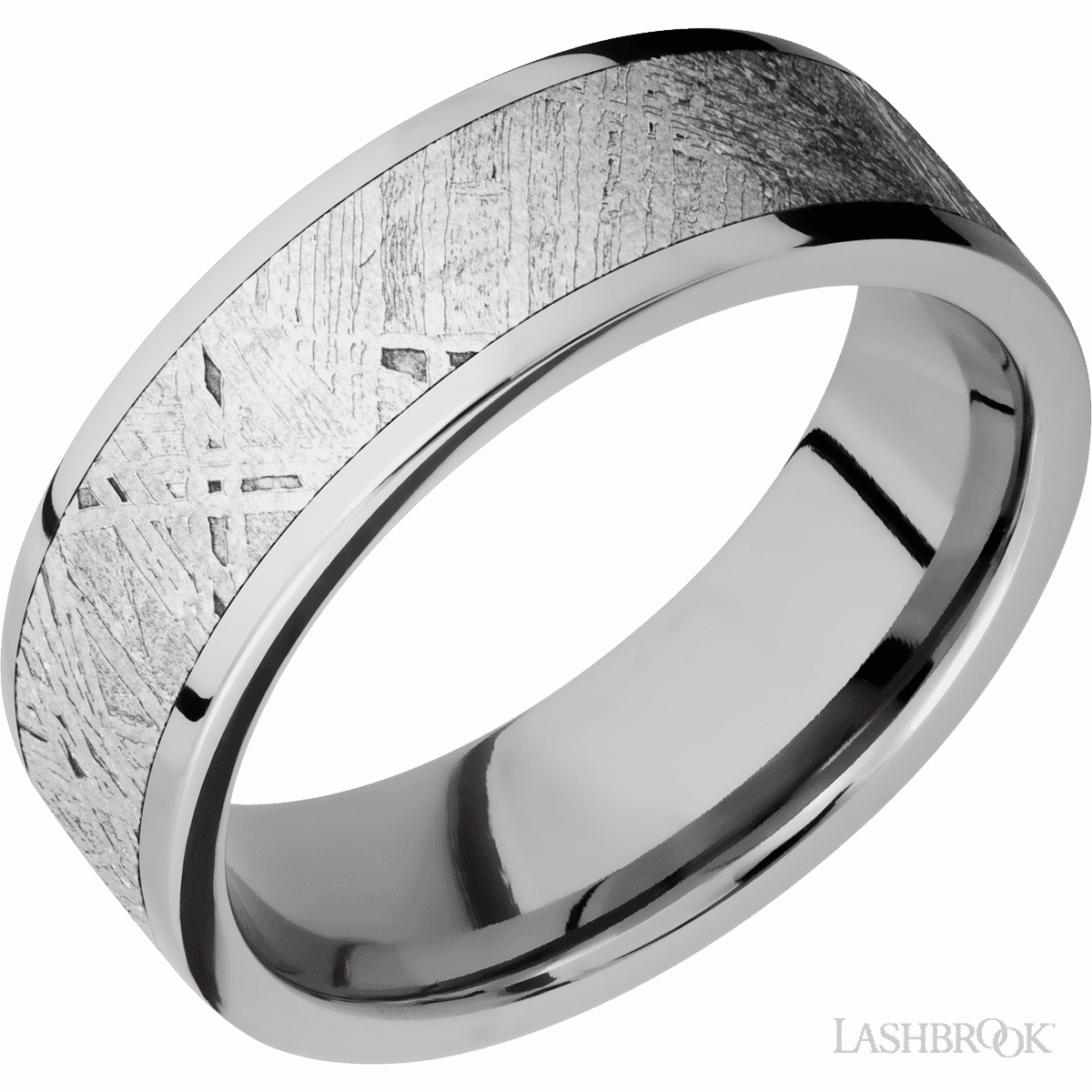 Meteorite Wedding Band Titanium 7mm Wide | Mullen Jewelers Exploratory Piece Glossy Finish