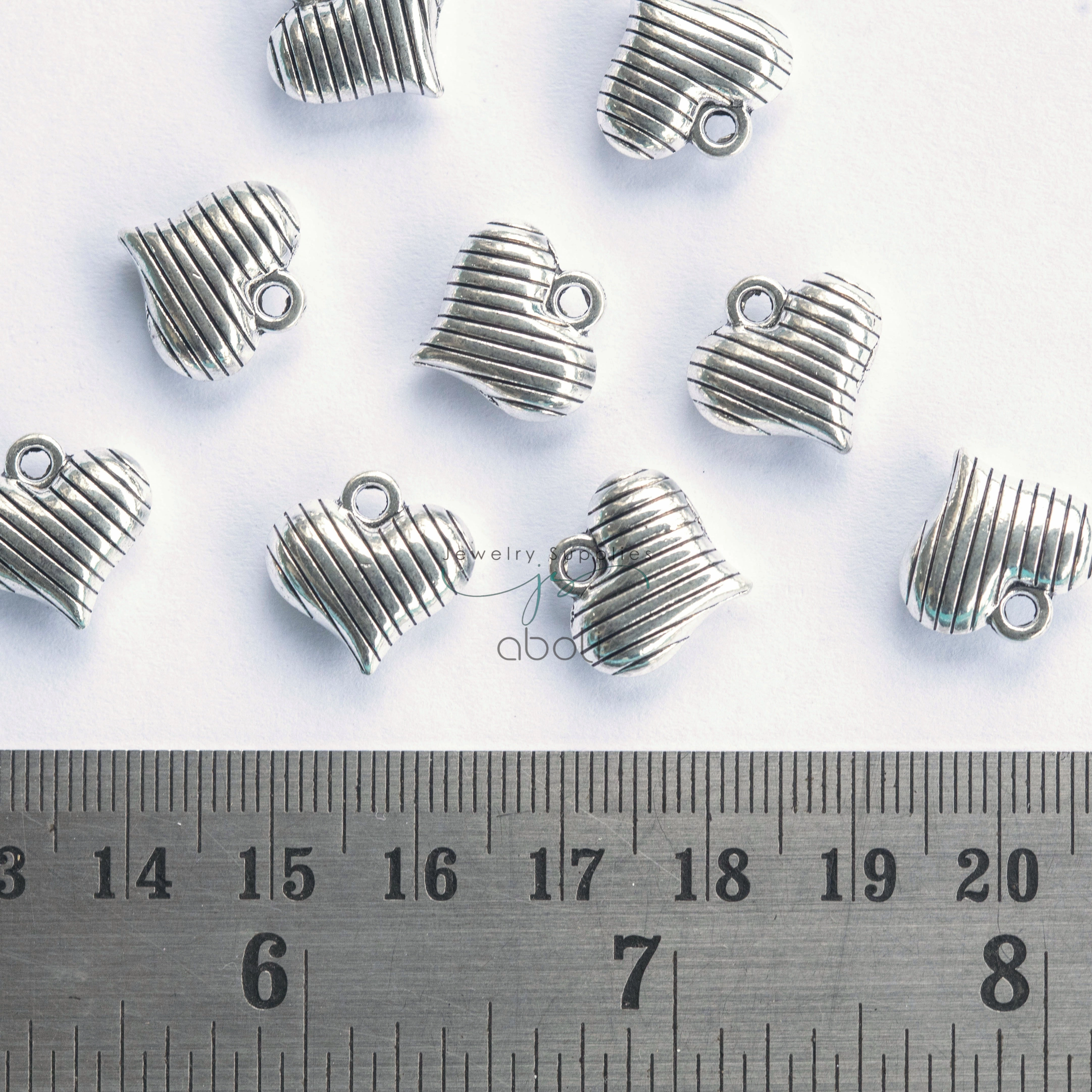 Fine Detailing Custom Shine Design Silver heart puffy heart shaped silver charm double sided CHMS161 2 charms