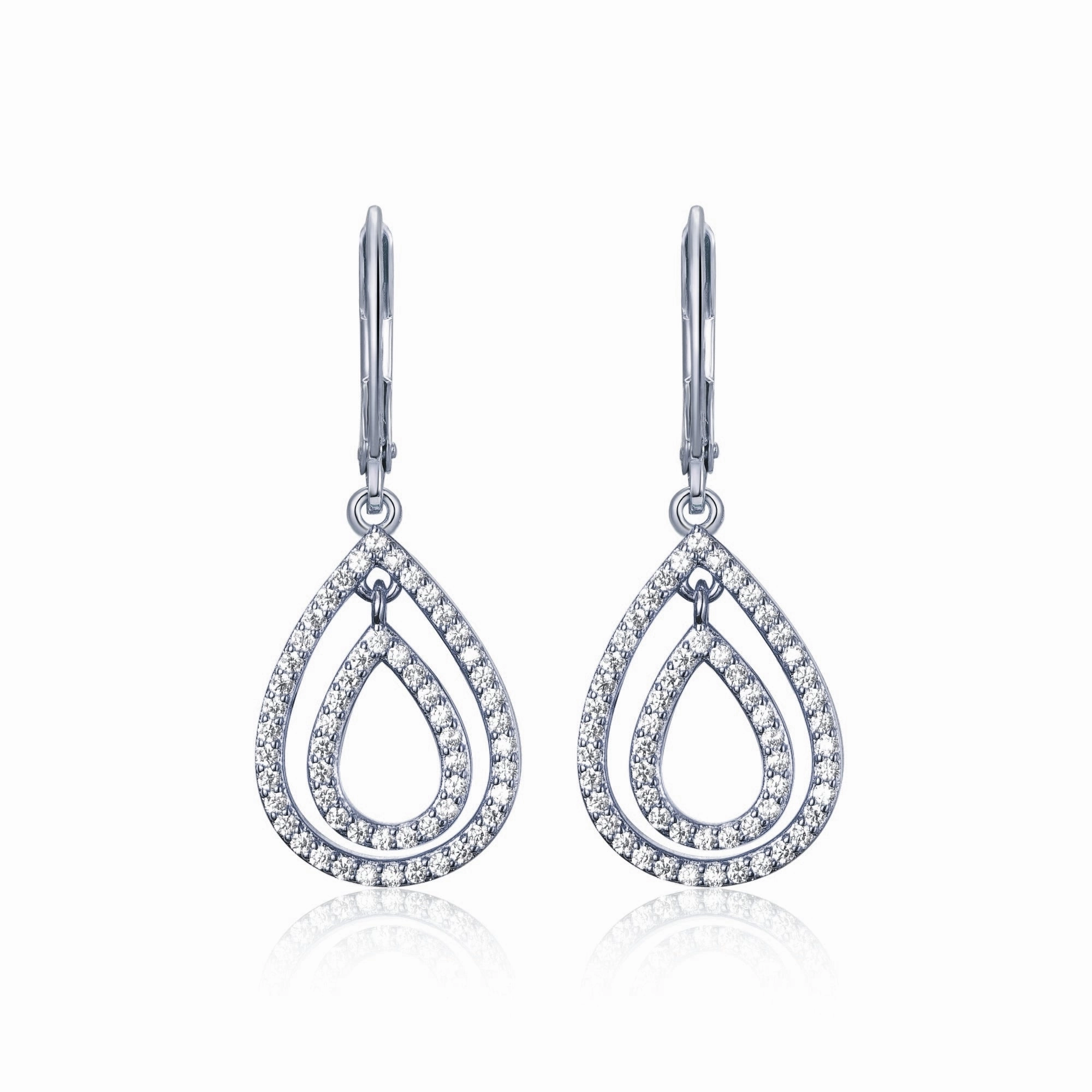 Ornate Accent Surgical Steel CZ Double Oval Leverback Earrings