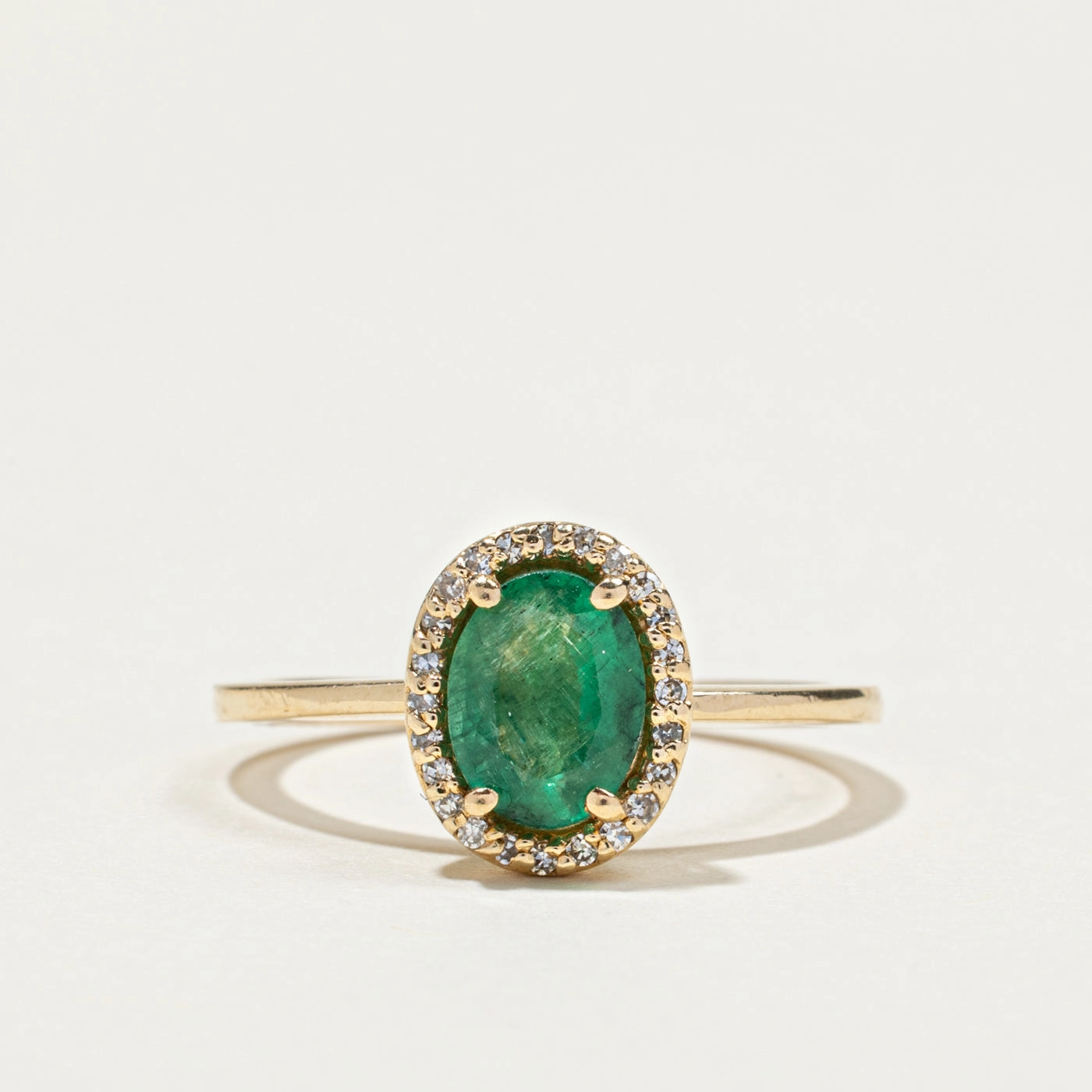 Romantic Detail Shiny Details Oval Cut Emerald & Diamond Halo Ring | 1.16ct, 0.10ctw | SZ 7.5