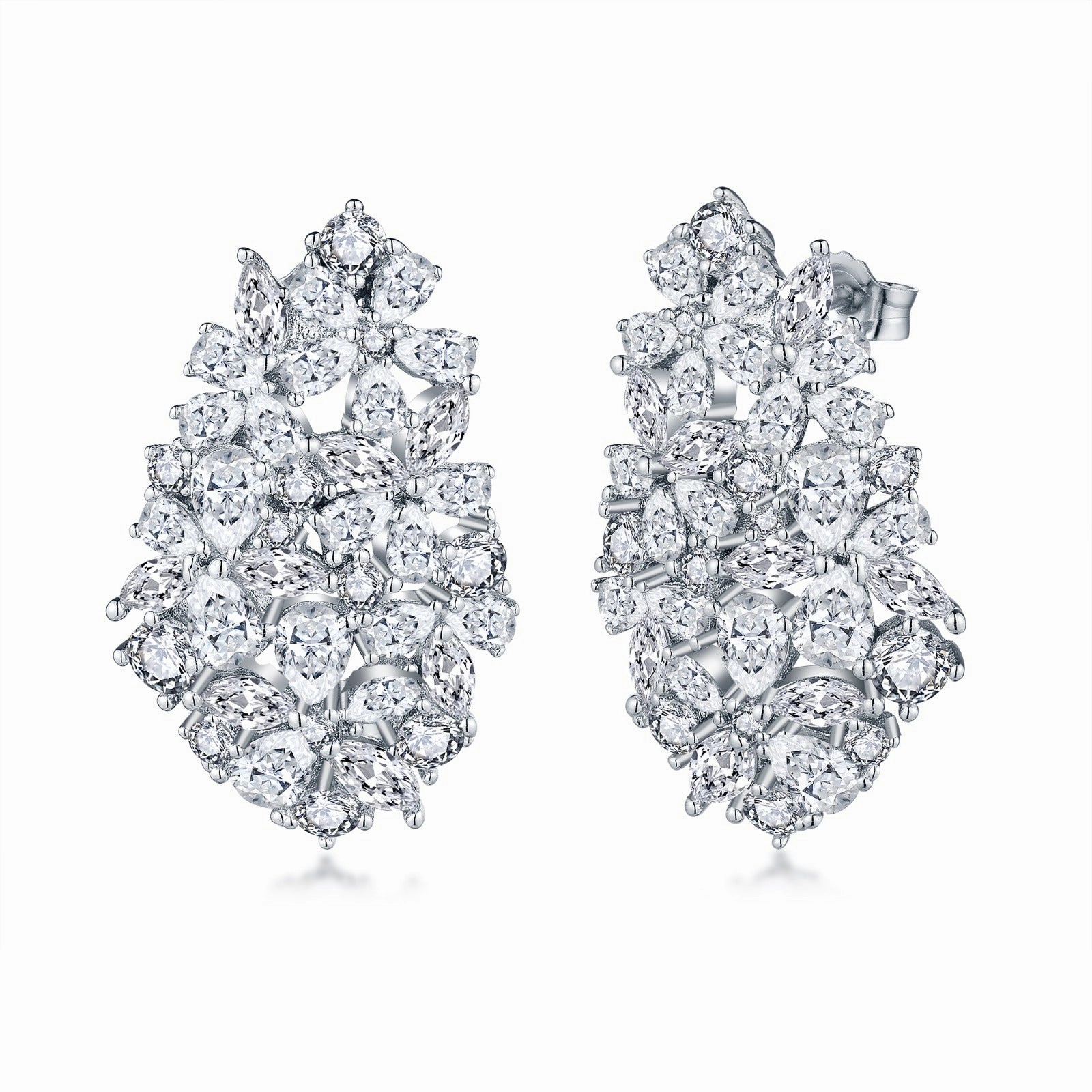 Soft Lighting Trend Accent Sterling Silver Large Teardrop Cluster CZ Stud Earrings