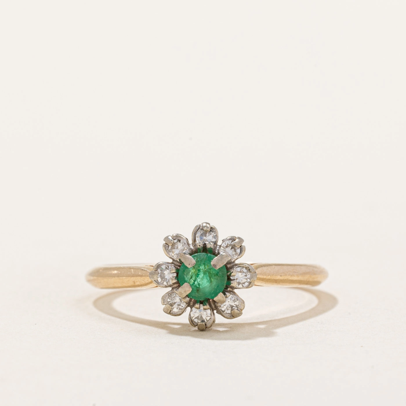 Vintage Canadian Emerald & Diamond Halo Ring | 0.14ct, 0.06ctw | SZ 6.75 | Work Ready Finest Accent