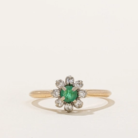 Vintage Canadian Emerald & Diamond Halo Ring | 0.14ct, 0.06ctw | SZ 6.75 | Work Ready Finest Accent