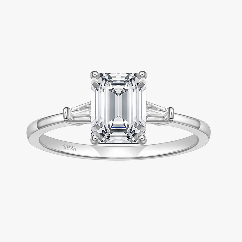 3CT 925 Sterling Silver Emerald Cut CZ Engagement Ring Everyday Mood