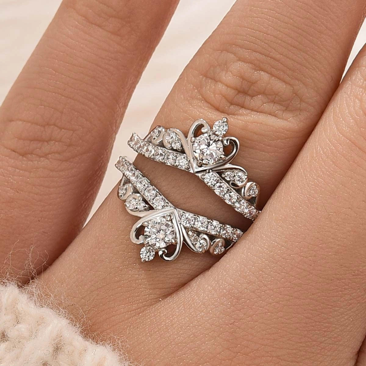 Crown Shaped Insert Wedding Band Engagament Ring Enhancer In Sterling Silver Dusk Style