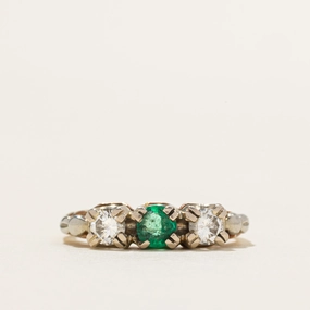 Three Stone Emerald & Diamond Ring | 0.23ct, 0.30ctw | SZ 5.5 Charming Finish