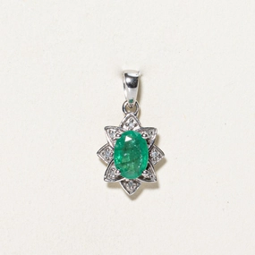 Glamorous Appeal Emerald & Diamond Floral Pendant | 0.51ct, 0.03ctw