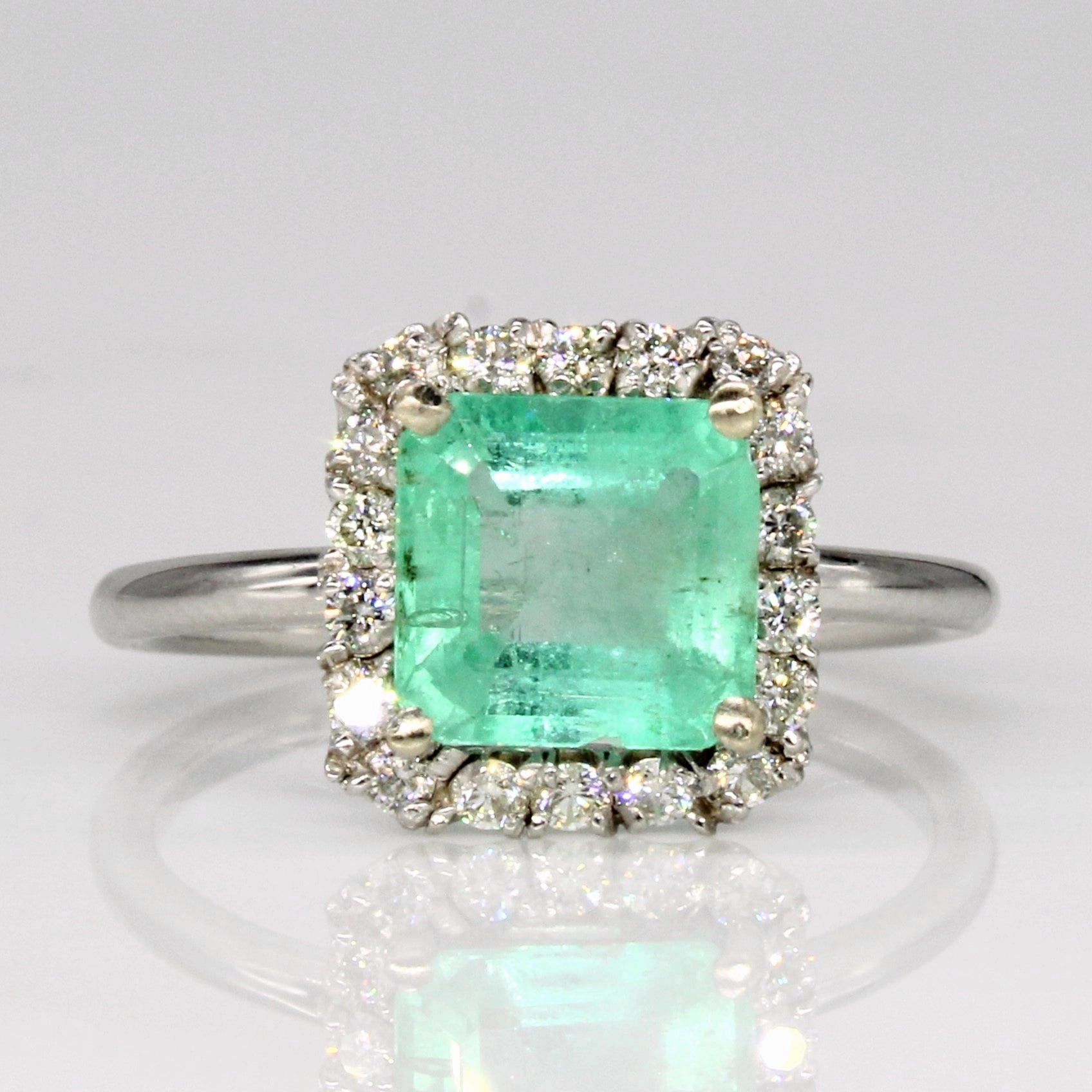 Dazzling Detail Distinctive Jewelry Emerald & Diamond Halo Ring | 1.58ct, 0.28ctw | SZ 6.25 |