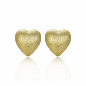 Gold Plated Surgical Steel Puffy Heart Stud Earrings Glamorous Mood