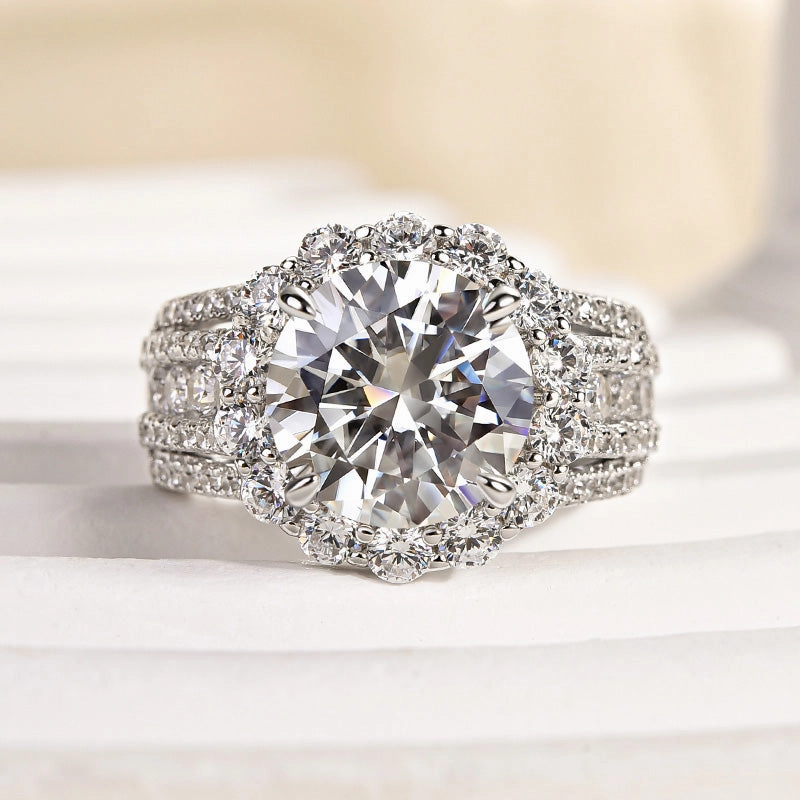 Fresh Sparkle Louily Unique Halo Design Round Cut Engagement Ring In Sterling Silver