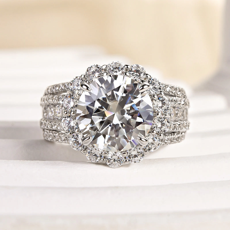 Gentle Shine Artistic Accent Louily Unique Halo Design Round Cut Engagement Ring In Sterling Silver