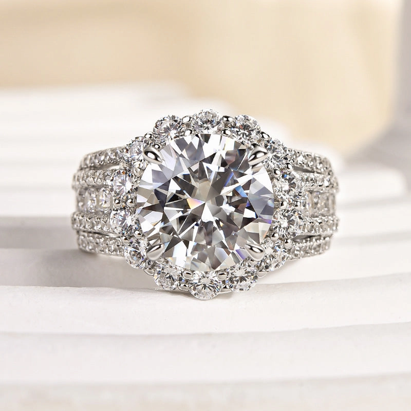 Chic Highlight Travel Style Louily Unique Halo Design Round Cut Engagement Ring In Sterling Silver